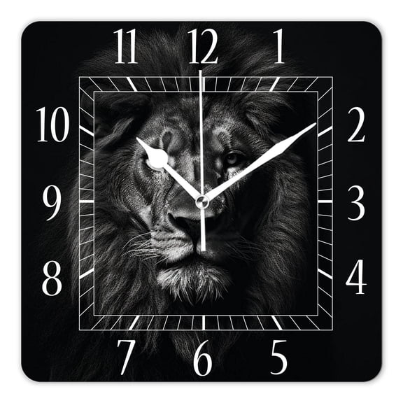 12 Inch Wall Clock Battery Operated Square Clock Decorative for Office, Kitchen, Outdoor, Living RoomBeautiful Lion Artwork Black Colorful