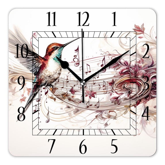 12 Inch Wall Clock Battery Operated Square Clock Decorative for Office, Kitchen, Outdoor, Living Room,Birds Butterfy Flowers Image