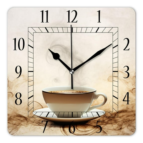 12 Inch Wall Clock Battery Operated Square Clock Decorative for Office, Kitchen, Outdoor, Living RoomCoffee Bean Coffee Beautiful