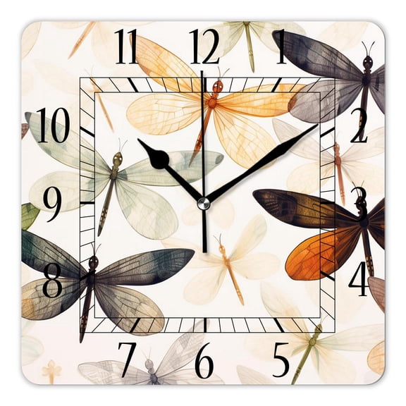 12 Inch Wall Clock Battery Operated Square Clock Decorative for Office, Kitchen, Outdoor, Living Room，Colorful Dragonfly Pattern Colorful