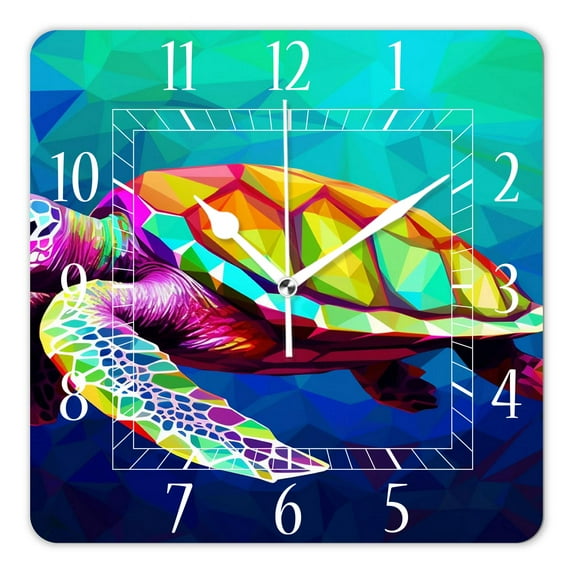 12 Inch Wall Clock Battery Operated Square Clock Decorative for Office, Kitchen, Outdoor, Living Room，Colorful Turtle Lovely
