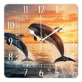 thumbnail image 1 of 12 Inch Wall Clock Battery Operated Square Clock Decorative for Office, Kitchen, Outdoor, Living Room，Dolphins Sunset Painting Style, 1 of 4