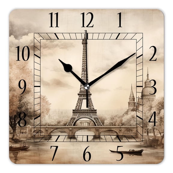 12 Inch Wall Clock Battery Operated Square Clock Decorative for Office, Kitchen, Outdoor, Living RoomEiffel Tower Retro Paris Exquisite