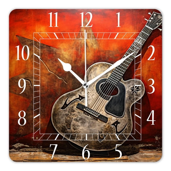 12 Inch Wall Clock Battery Operated Square Clock Decorative for Office, Kitchen, Outdoor, Living RoomElectric Guitar Grunge Exquisite