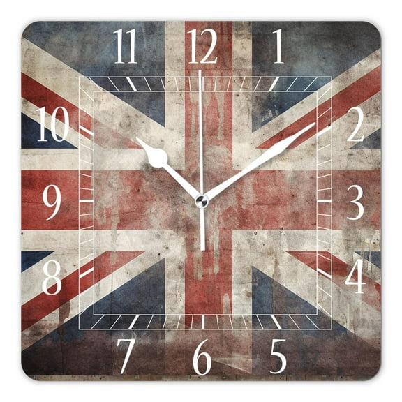 12 Inch Wall Clock Battery Operated Square Clock Decorative for Office, Kitchen, Outdoor, Living RoomFlag of The United Kingdom Drawing