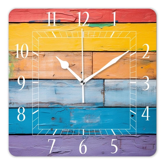 12 Inch Wall Clock Battery Operated Square Clock Decorative for Office, Kitchen, Outdoor, Living RoomFull Colour Wood Background Cute Pattern