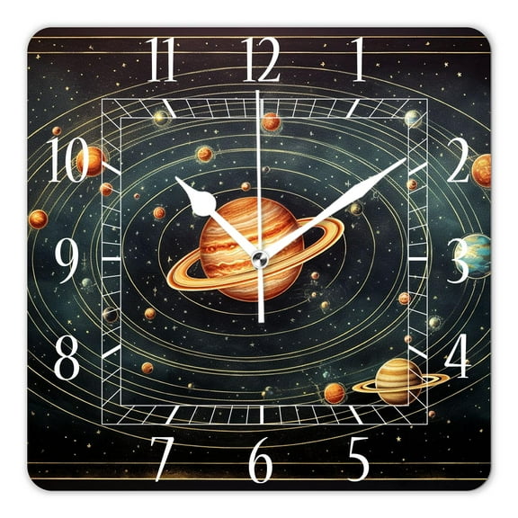 12 Inch Wall Clock Battery Operated Square Clock Decorative for Office, Kitchen, Outdoor, Living RoomGalaxy Solar System Planets Painting