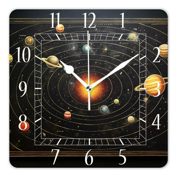 12 Inch Wall Clock Battery Operated Square Clock Decorative for Office, Kitchen, Outdoor, Living RoomGalaxy Solar System Planets Picture
