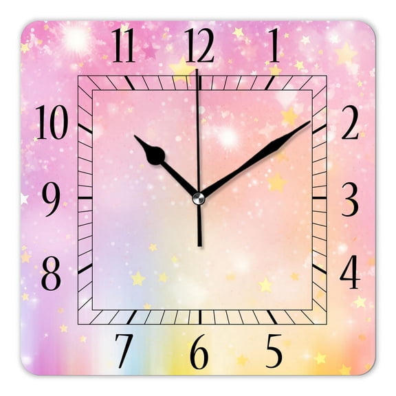 12 Inch Wall Clock Battery Operated Square Clock Decorative for Office, Kitchen, Outdoor, Living RoomGalaxy Unicorn Pastel Rainbow Picture