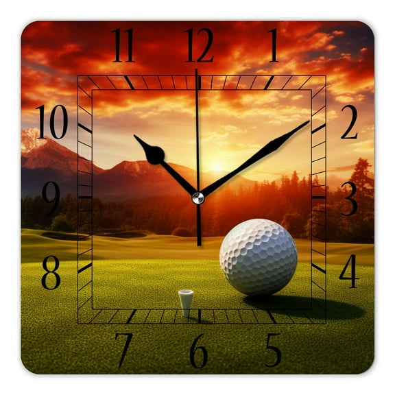 12 Inch Wall Clock Battery Operated Square Clock Decorative for Office, Kitchen, Outdoor, Living Room，Golf Ball Sport Sunset Sky Multicolor