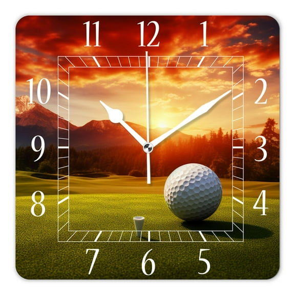 12 Inch Wall Clock Battery Operated Square Clock Decorative for Office, Kitchen, Outdoor, Living Room，Golf Ball Sport Sunset Sky Multicolor