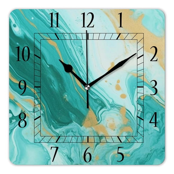 12 Inch Wall Clock Battery Operated Square Clock Decorative for Office, Kitchen, Outdoor, Living Room，Green Marble Art
