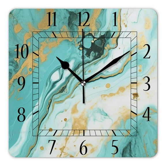 12 Inch Wall Clock Battery Operated Square Clock Decorative for Office, Kitchen, Outdoor, Living Room，Green Marble Print