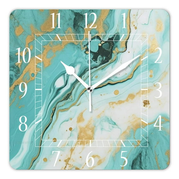 12 Inch Wall Clock Battery Operated Square Clock Decorative for Office, Kitchen, Outdoor, Living Room，Green Marble Print