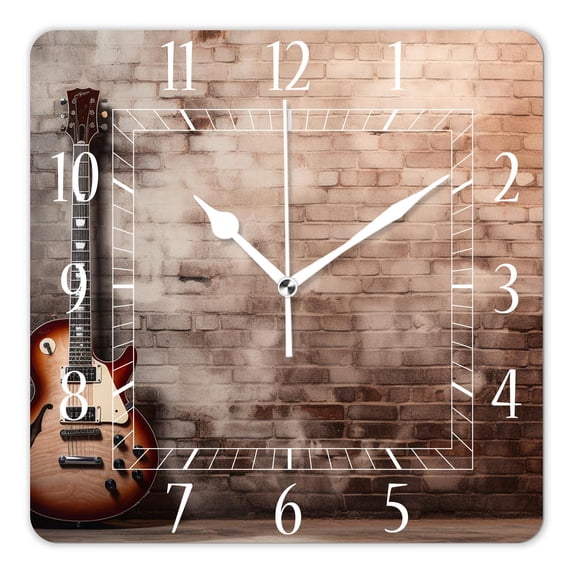 12 Inch Wall Clock Battery Operated Square Clock Decorative for Office, Kitchen, Outdoor, Living Room,Guitar Brick Wall Music Vintage Creative