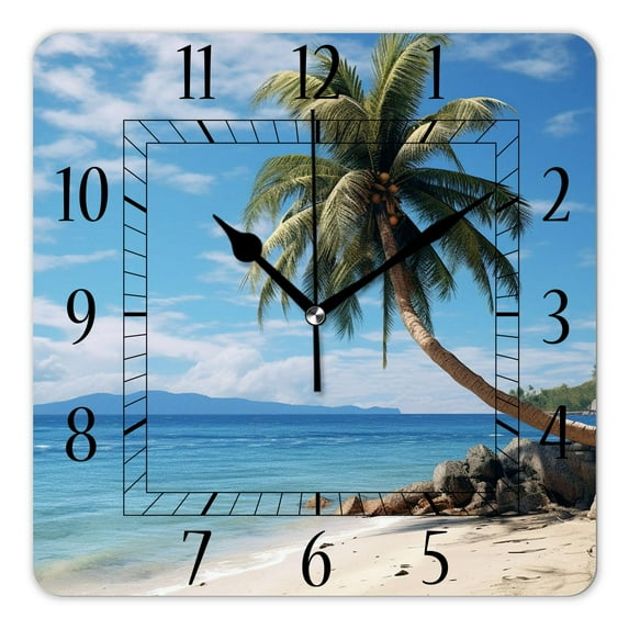 12 Inch Wall Clock Battery Operated Square Clock Decorative for Office, Kitchen, Outdoor, Living Room,Hawaii Palm Tropical Beach Exquisite