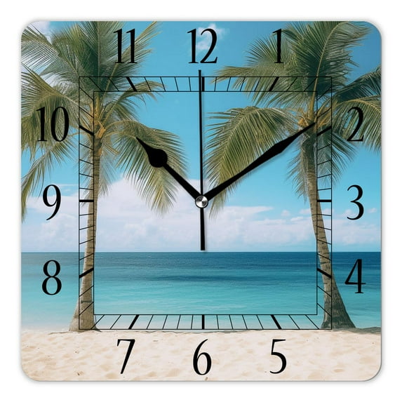 12 Inch Wall Clock Battery Operated Square Clock Decorative for Office, Kitchen, Outdoor, Living Room,Hawaii Tropical Beach Cute Design