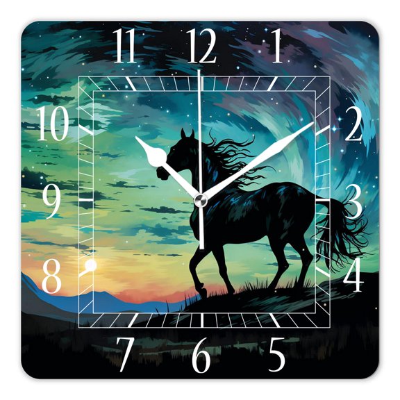 12 Inch Wall Clock Battery Operated Square Clock Decorative for Office, Kitchen, Outdoor, Living RoomHorse on Moonlight Beautiful