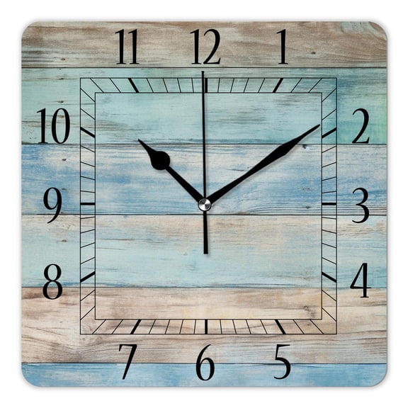 12 Inch Wall Clock Battery Operated Square Clock Decorative for Office, Kitchen, Outdoor, Living RoomLight Color Wooden Floor Design