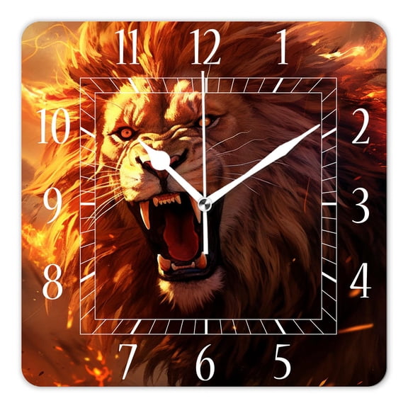 12 Inch Wall Clock Battery Operated Square Clock Decorative for Office, Kitchen, Outdoor, Living Room，Lion Animal Multicolor