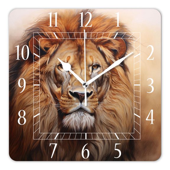 12 Inch Wall Clock Battery Operated Square Clock Decorative for Office, Kitchen, Outdoor, Living Room，Lion Painting Elegant Design