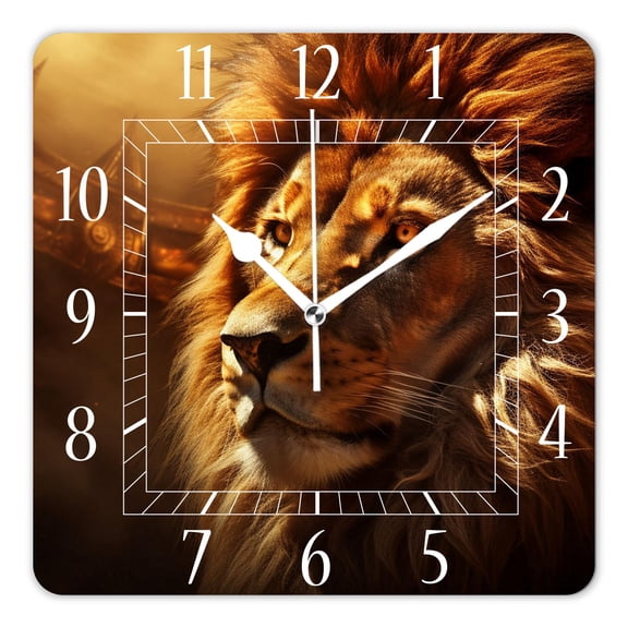 12 Inch Wall Clock Battery Operated Square Clock Decorative for Office, Kitchen, Outdoor, Living Room，Lion Surrounded By Smog Image