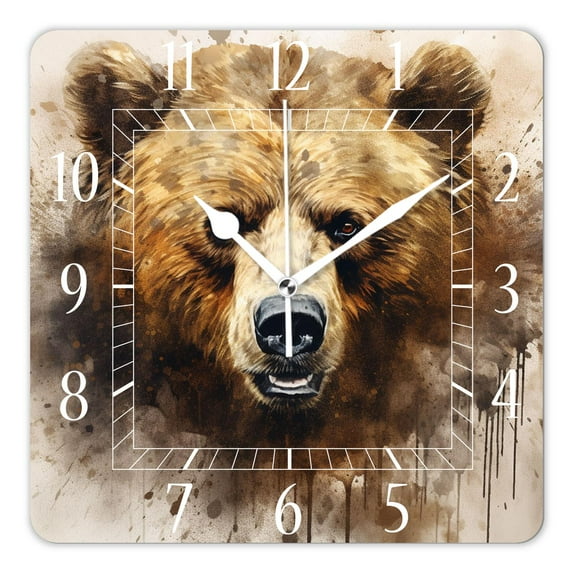 12 Inch Wall Clock Battery Operated Square Clock Decorative for Office, Kitchen, Outdoor, Living Room,Magical Space Bear Image