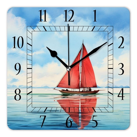 12 Inch Wall Clock Battery Operated Square Clock Decorative for Office, Kitchen, Outdoor, Living RoomOcean Ferry Pattern Exquisite Art