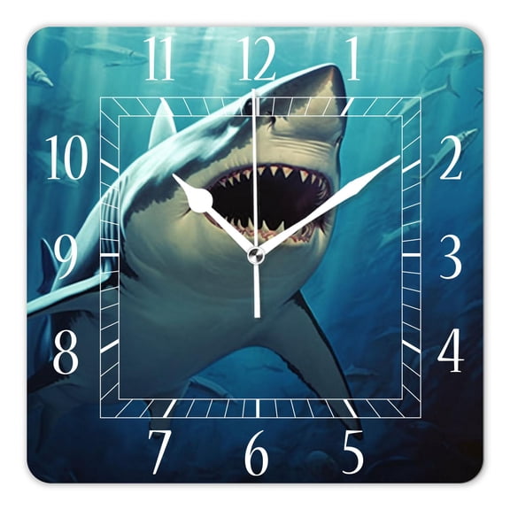 12 Inch Wall Clock Battery Operated Square Clock Decorative for Office, Kitchen, Outdoor, Living RoomShark Swimming 3D Beautiful