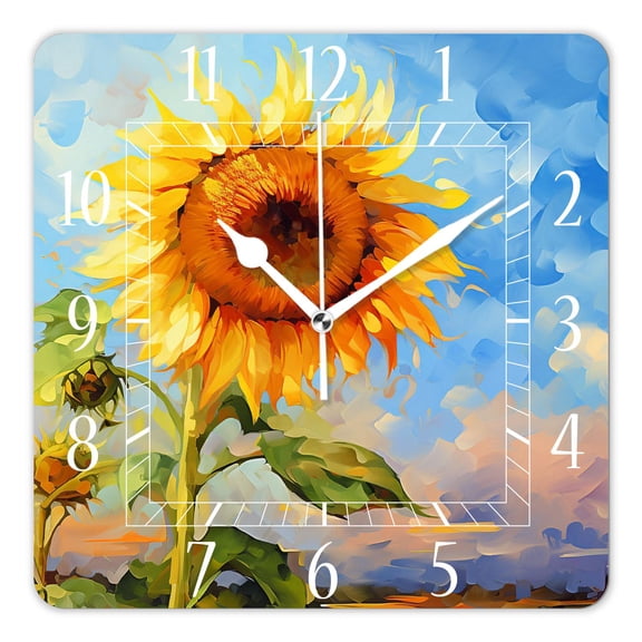 12 Inch Wall Clock Battery Operated Square Clock Decorative for Office, Kitchen, Outdoor, Living RoomSunflower Van Gogh Style Imitation Beautiful
