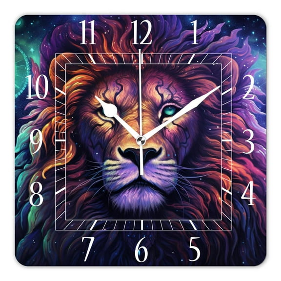 12 Inch Wall Clock Battery Operated Square Clock Decorative for Office, Kitchen, Outdoor, Living RoomThe Lion Against A Dark Background Lovely