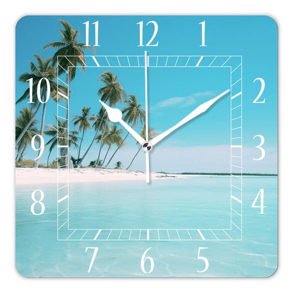 12 Inch Wall Clock Battery Operated Square Clock Decorative for Office, Kitchen, Outdoor, Living Room，Tropic Paradise Beach Pattern
