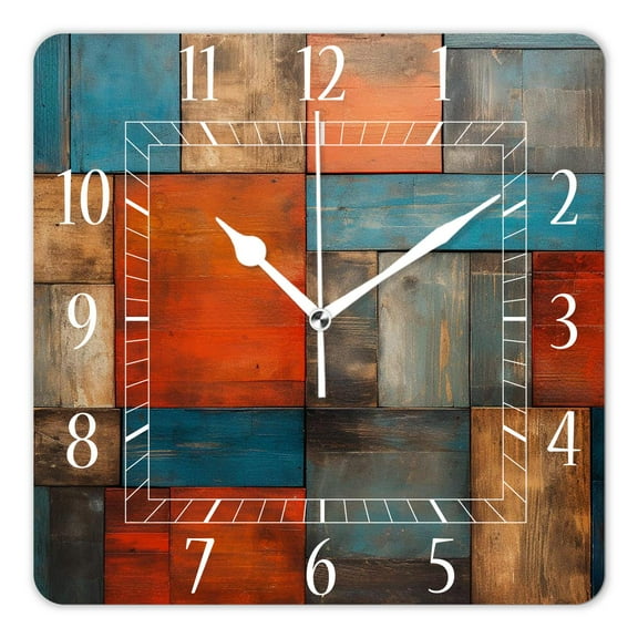 12 Inch Wall Clock Battery Operated Square Clock Decorative for Office, Kitchen, Outdoor, Living RoomVintage Rainbow Wooden Picture