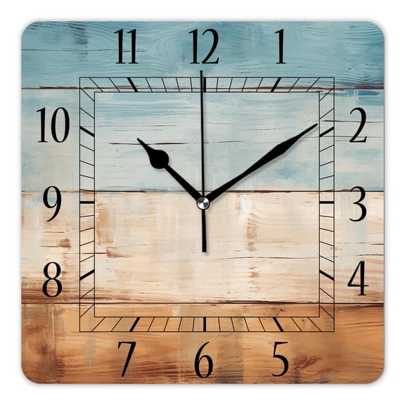 12 Inch Wall Clock Battery Operated Square Clock Decorative for Office, Kitchen, Outdoor, Living Room，Vintage Wooden Plank Painting