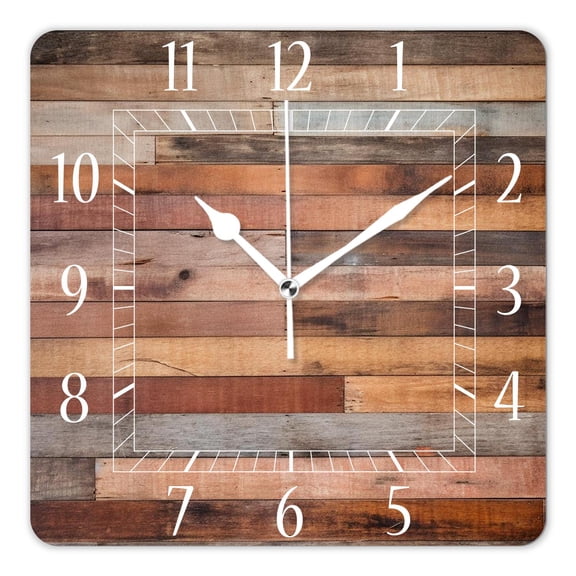 12 Inch Wall Clock Battery Operated Square Clock Decorative for Office, Kitchen, Outdoor, Living Room，Vintage Wooden Plank Pattern Painting