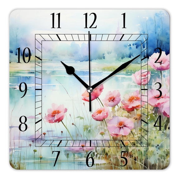 12 Inch Wall Clock Battery Operated Square Clock Decorative for Office, Kitchen, Outdoor, Living RoomWatercolor Chicken Animal Annual Painting