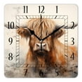 thumbnail image 1 of 12 Inch Wall Clock Battery Operated Square Clock Decorative for Office, Kitchen, Outdoor, Living Room，Watercolor Highland Cow Colorful, 1 of 4