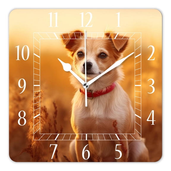12 Inch Wall Clock Battery Operated Square Clock Decorative for Office, Kitchen, Outdoor, Living RoomWelsh Corgi Dog Puppy Print