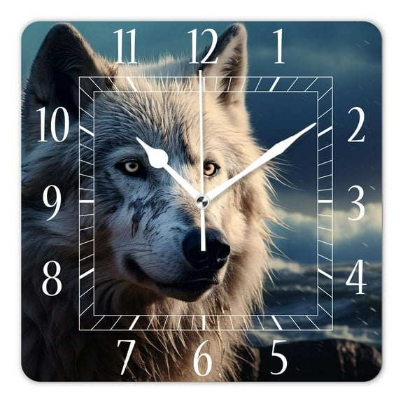 12 Inch Wall Clock Battery Operated Square Clock Decorative for Office, Kitchen, Outdoor, Living RoomWolf Full Moon Halloween Exquisite