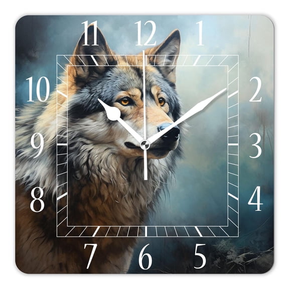 12 Inch Wall Clock Battery Operated Square Clock Decorative for Office, Kitchen, Outdoor, Living Room，Wolf Head Style