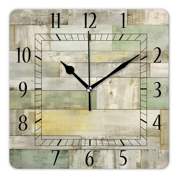12 Inch Wall Clock Battery Operated Square Clock Decorative for Office, Kitchen, Outdoor, Living RoomWood Plank Wall Design