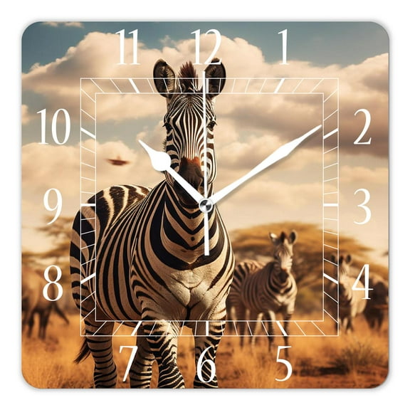 12 Inch Wall Clock Battery Operated Square Clock Decorative for Office, Kitchen, Outdoor, Living RoomZebra in Africa Beautiful