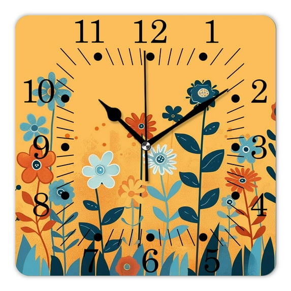 12 Inch Wall Clock Battery Operated Square Clock for Office, Kitchen, Outdoor, Living Room,Elegant Floral Flowers Watercolor Beautiful