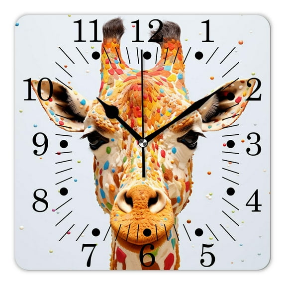 12 Inch Wall Clock Battery Operated Square Clock for Office, Kitchen, Outdoor, Living Room,Giraffe In Green Forest Woodland Multicolor
