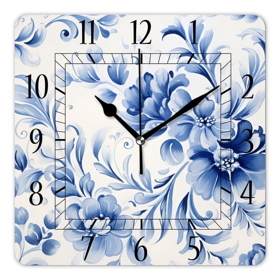 12 Inch Wall Clock Battery Operated Square Clock Decorative for Office, Kitchen, Outdoor, Living RoomBlue Watercolor Texture Elements Light Background Image