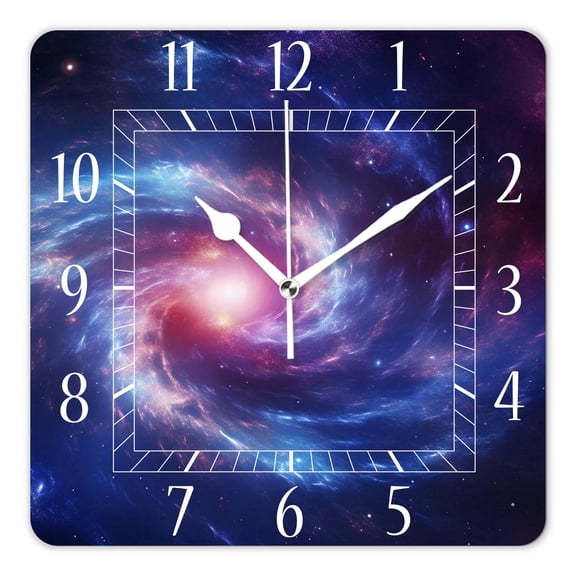12 Inch Wall Clock Battery Operated Square Clock Decorative for Office, Kitchen, Outdoor, Living RoomGalaxy Stars Planet Nebula Space Universe Multicolor