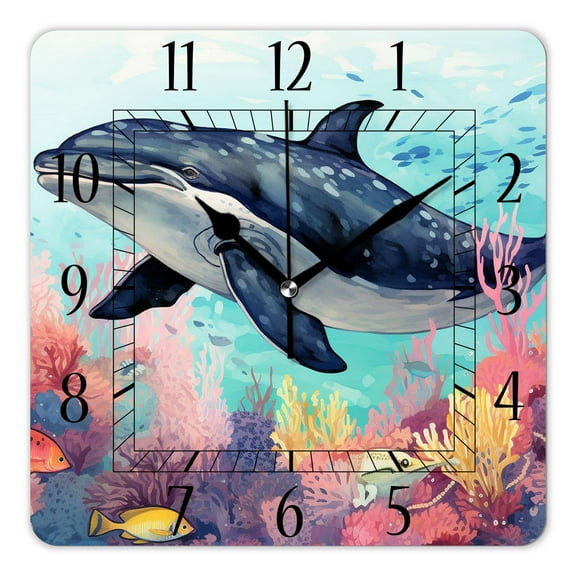 12 Inch Wall Clock Battery Operated Square Clock Decorative for Office, Kitchen, Outdoor, Living RoomMassive Whale The Master of The Oceans Themedround Planet Nature,Blue Orange Creative