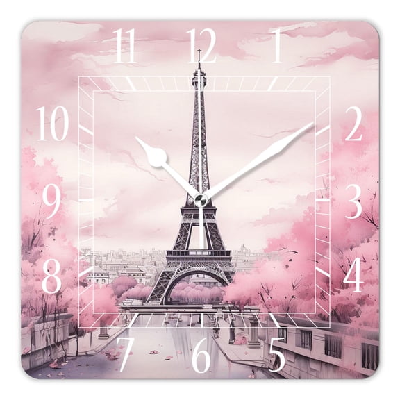 12 Inch Wall Clock Battery Operated Square Clock Decorative for Office, Kitchen, Outdoor, Living RoomParis Eiffel Tower France Oil Painting Artwork Beautiful