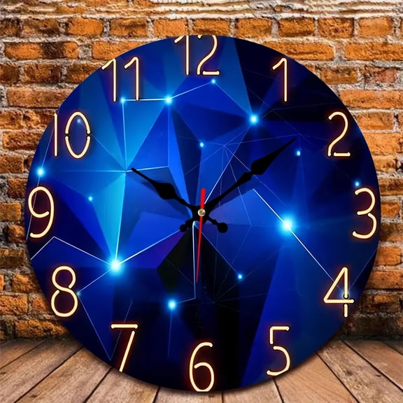 12 Inch Wall Clock, Digital Clock Wooden Round Wall Clocks with Silent Non-Ticking Quartz Movement, Battery Operated, Art Decor Hanging Clock for Kitchen, Bathroom, Bedroom, Living Room