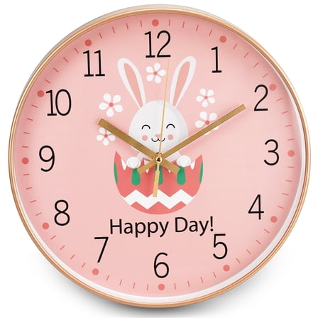 12 Inch Wall Clock, Drip Proof Silent Round Wall Clock, Battery Operated, Pink Rabbit Decorative Wall Clock for Girls